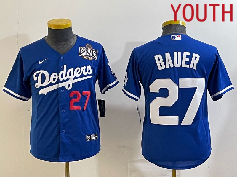 Youth Los Angeles Dodgers 27 Bauer Blue Game 2024 Nike MLB Jersey style 3